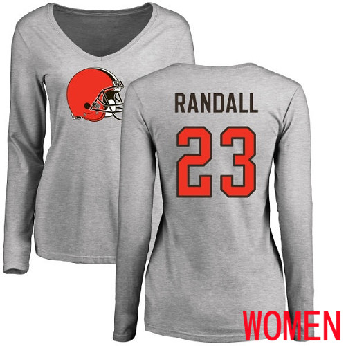 Cleveland Browns Damarious Randall Women Ash Jersey #23 NFL Football Name and Number Logo Long Sleeve T Shirt->women nfl jersey->Women Jersey